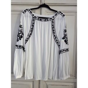 Chico's Embroidered Peasant Top Women's‎ 3 Embellished Boho Folk Tunic